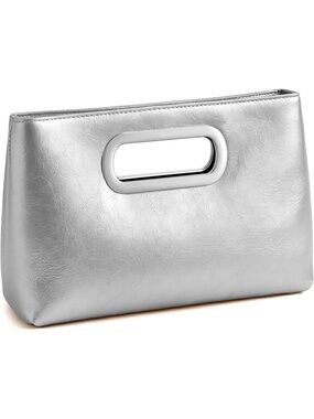 〽️ Women's Light Silver Clutch Purses Magnetic Detachable Chain Evening Handbag